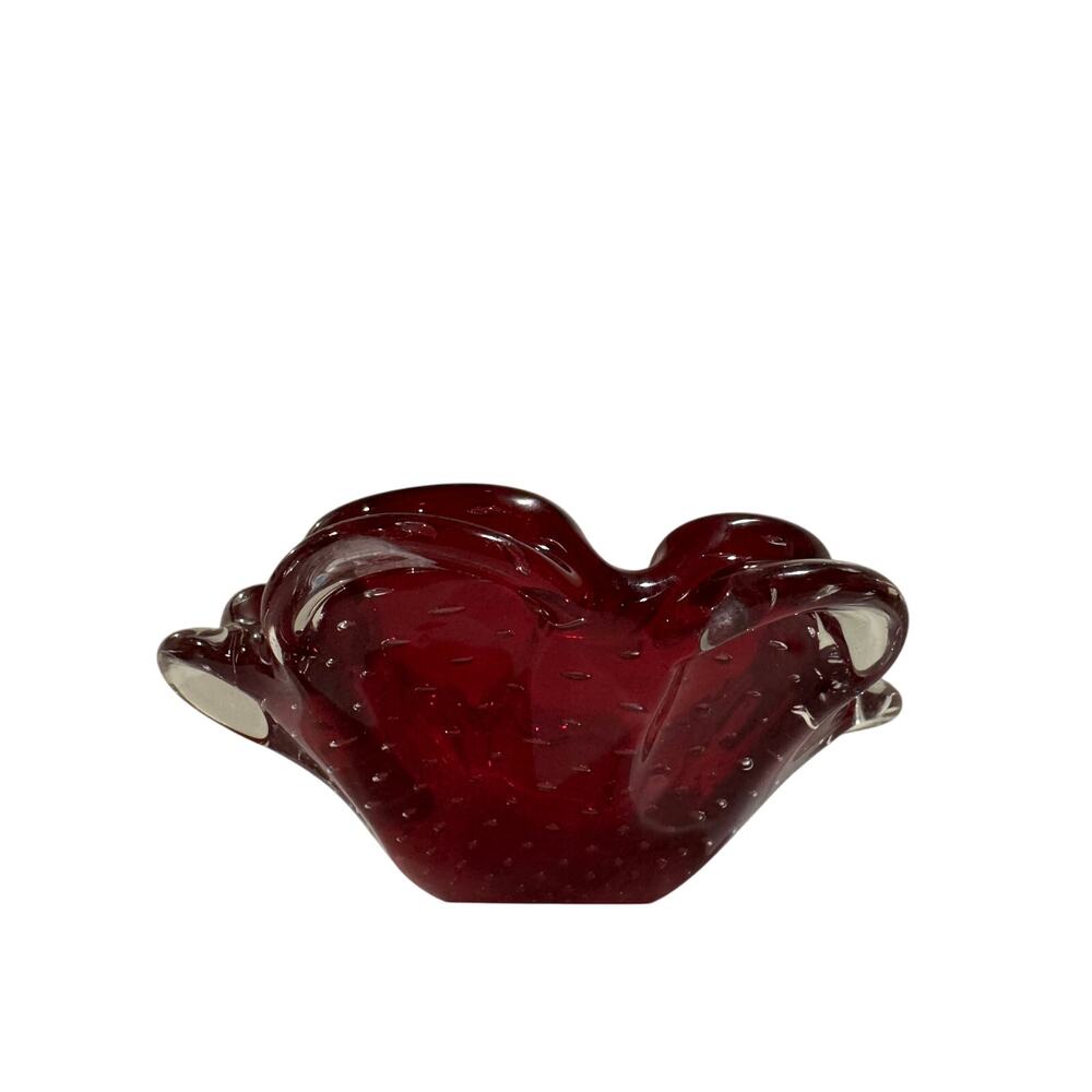 Murano Dark Red Small Bullicante Bubbled Glass Dish Ashtray